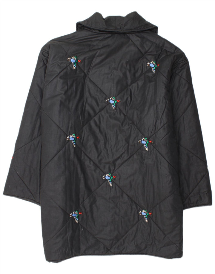 VINTAGE Femmes Loose Fit Coupe-vent Manteau UK 20 2XL Noir Imprimé Animal