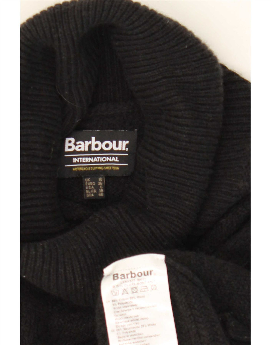 Barbour Pull surdimensionné à col roulé pour femme UK 10 Petit coton noir