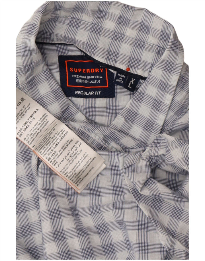 SUPERDRY Chemise à manches courtes coupe classique XL en coton à carreaux bleu