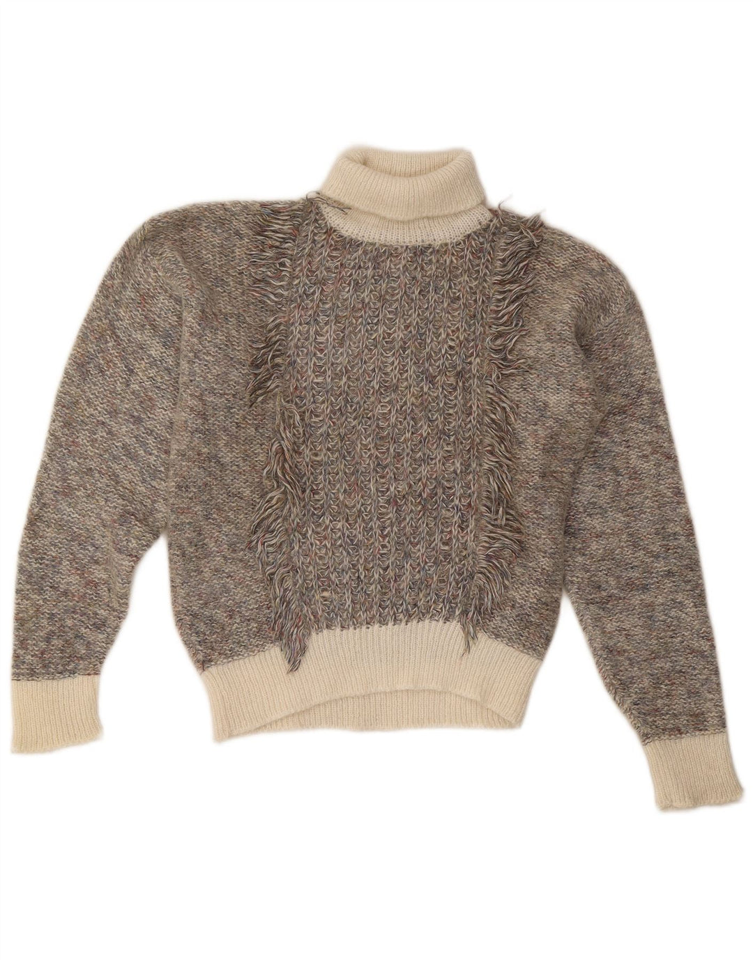 VINTAGE Womens Roll Neck Jumper Sweater UK 14 Medium Grey Colourblock