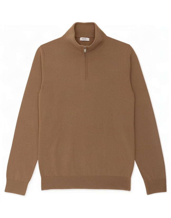 Reiss Pull à col zippé pour homme en laine marron Taille L