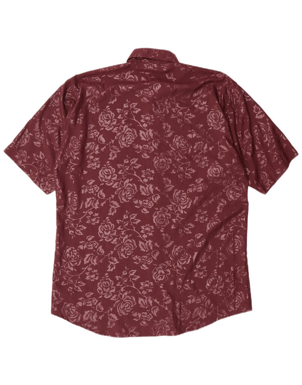 Angelo Litrico Mens Short Sleeve Shirt Size 39/40 Medium Burgundy Floral
