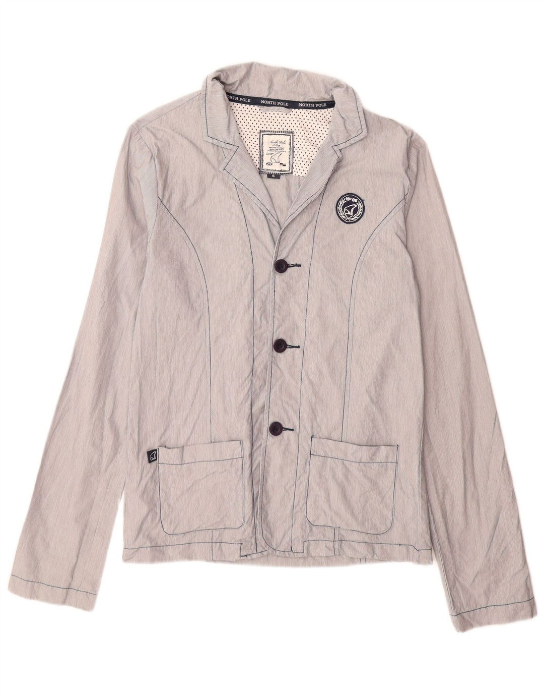 North Pole Veste blazer à 3 boutons pour femme UK 16 Grand coton à fines rayures bleues