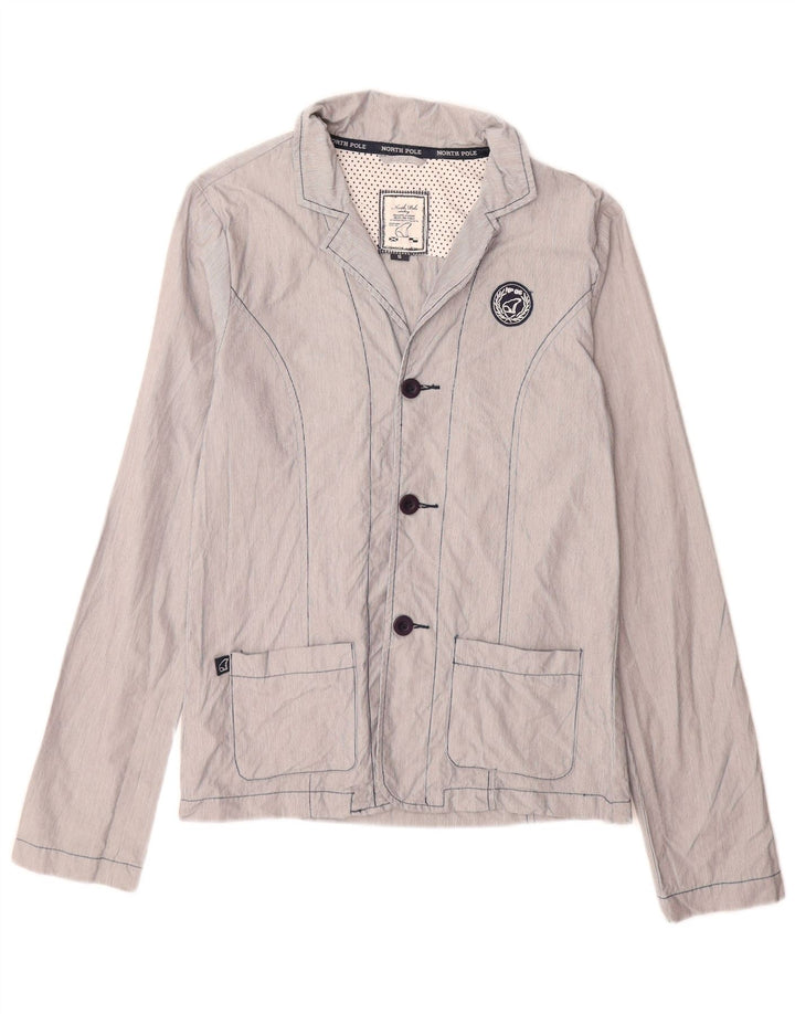 North Pole Veste blazer à 3 boutons pour femme UK 16 Grand coton à fines rayures bleues