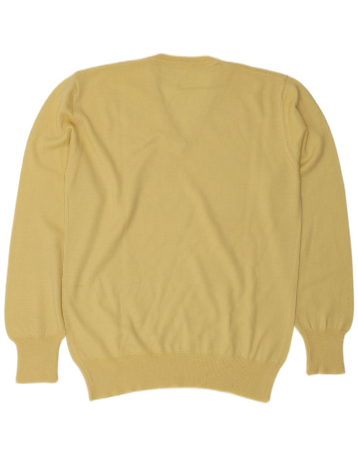 vintage Mens V-Col Jumper Pull Moyen Jaune Laine