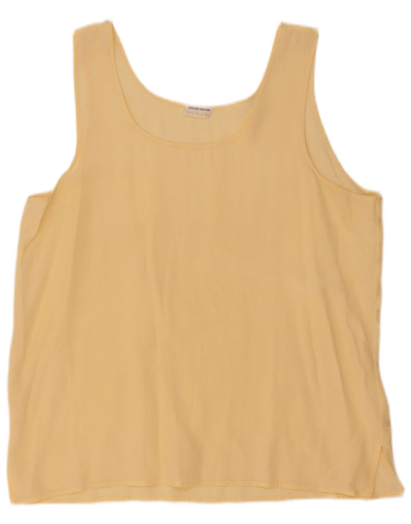 vintage Femme Blouse Sans Manches Top UK 16 Grande Soie Jaune