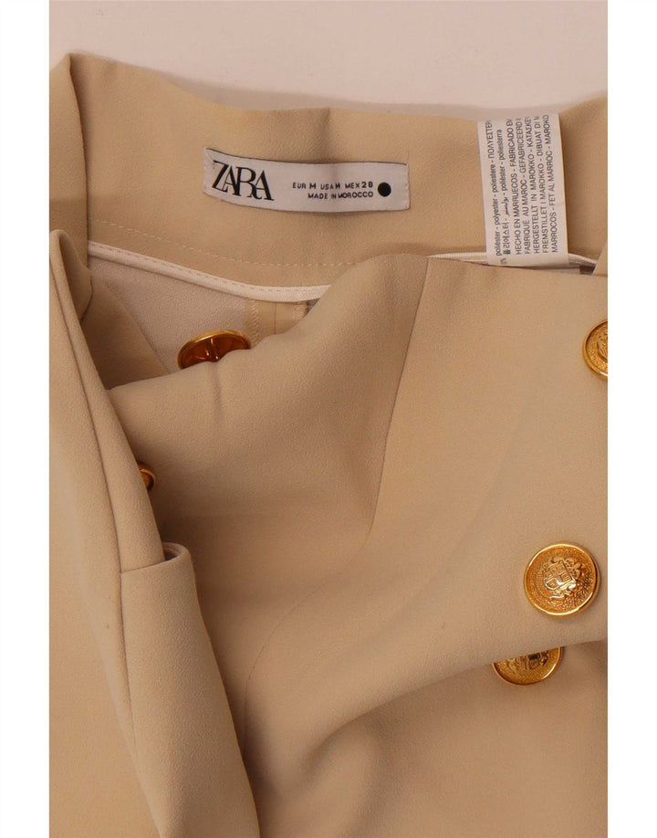 Zara Pantalon Capri Jambe Large Femme Moyen W28 L22 Beige Polyester
