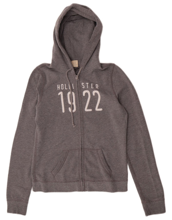Hollister Pull à capuche zippé graphique pour femme UK 12 Coton gris moyen