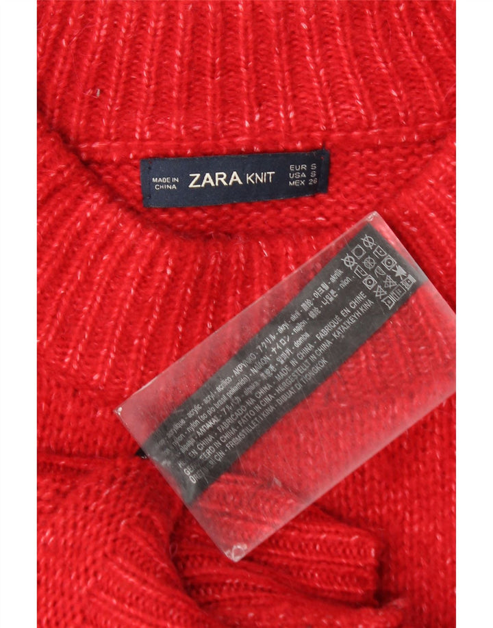 ZARA Pull surdimensionné à col rond pour femme UK 10 Petit acrylique rouge