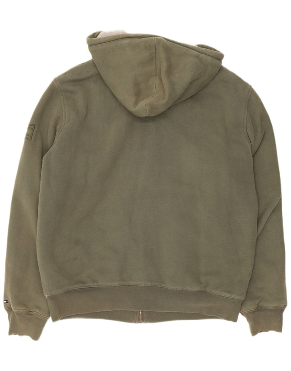 Tommy Hilfiger Pull à capuche zippé pour homme en coton kaki moyen