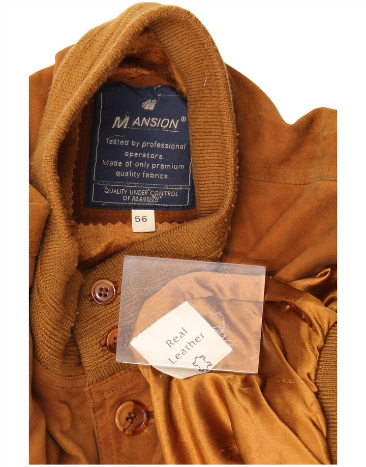 vintage Mens Suede Bomber Jacket IT 56 3XL Cuir Marron