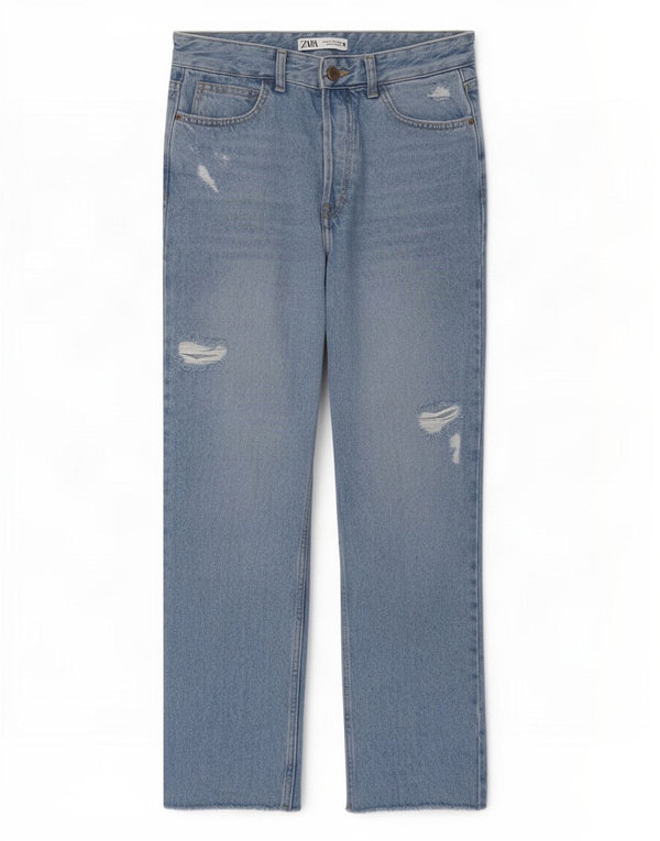 Zara Jean droit vieilli pour femme EU 38 Small W28 L27 Bleu