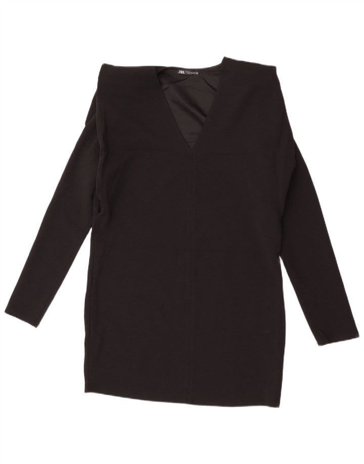 Zara Robe droite à manches longues pour femme UK 14 Noir moyen
