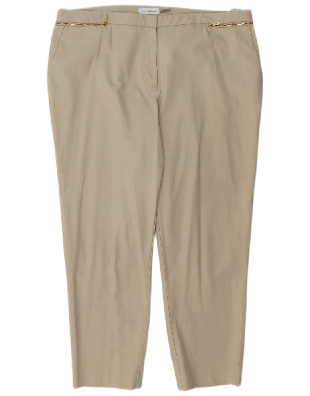 CALVIN KLEIN Pantalon court droit pour femme US 16 2XL W38 L27 Beige