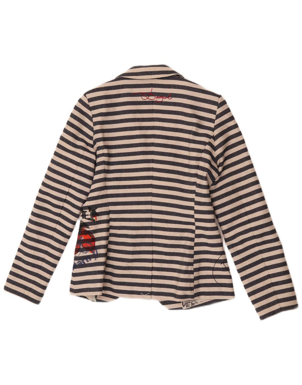 Desigual Veste Blazer Graphique Femme EU 38 Bleu Marine Moyen Rayé