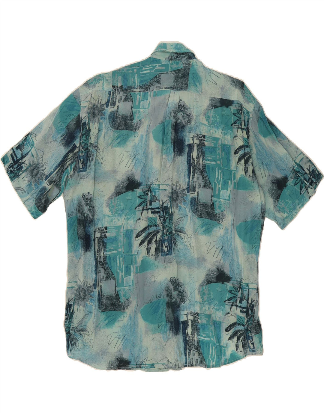 VINTAGE Mens Short Sleeve Shirt Large Blue Floral Vintage Vintage and Second-Hand Vintage from Messina Hembry 