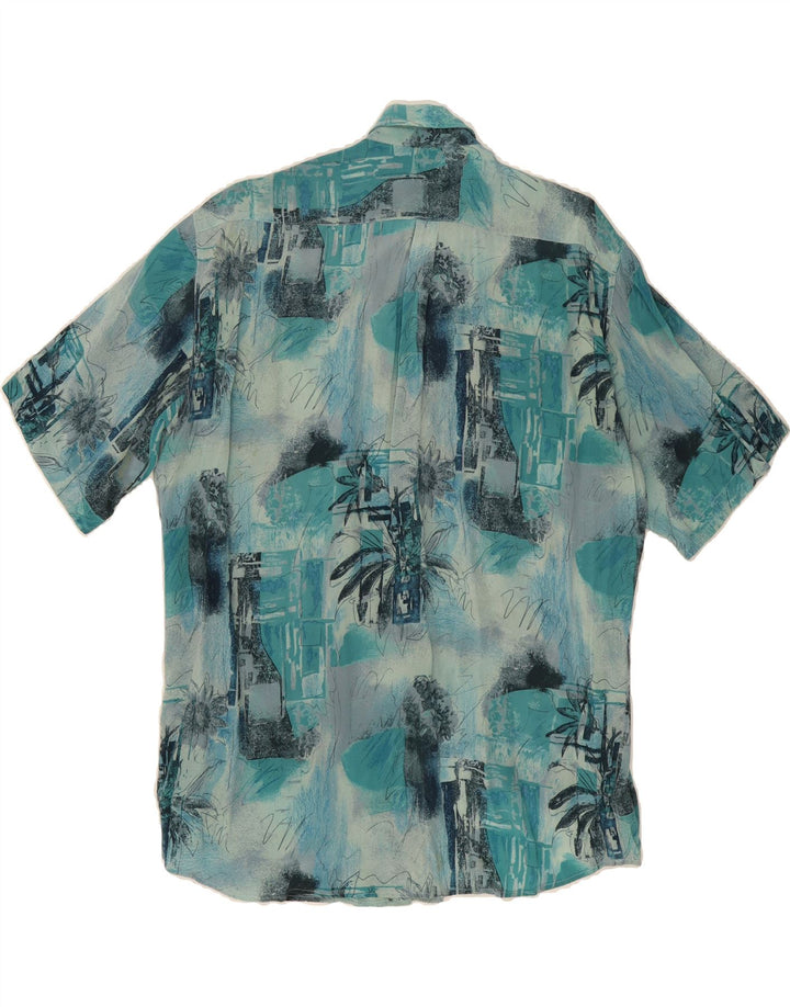 VINTAGE Mens Short Sleeve Shirt Large Blue Floral Vintage Vintage and Second-Hand Vintage from Messina Hembry 
