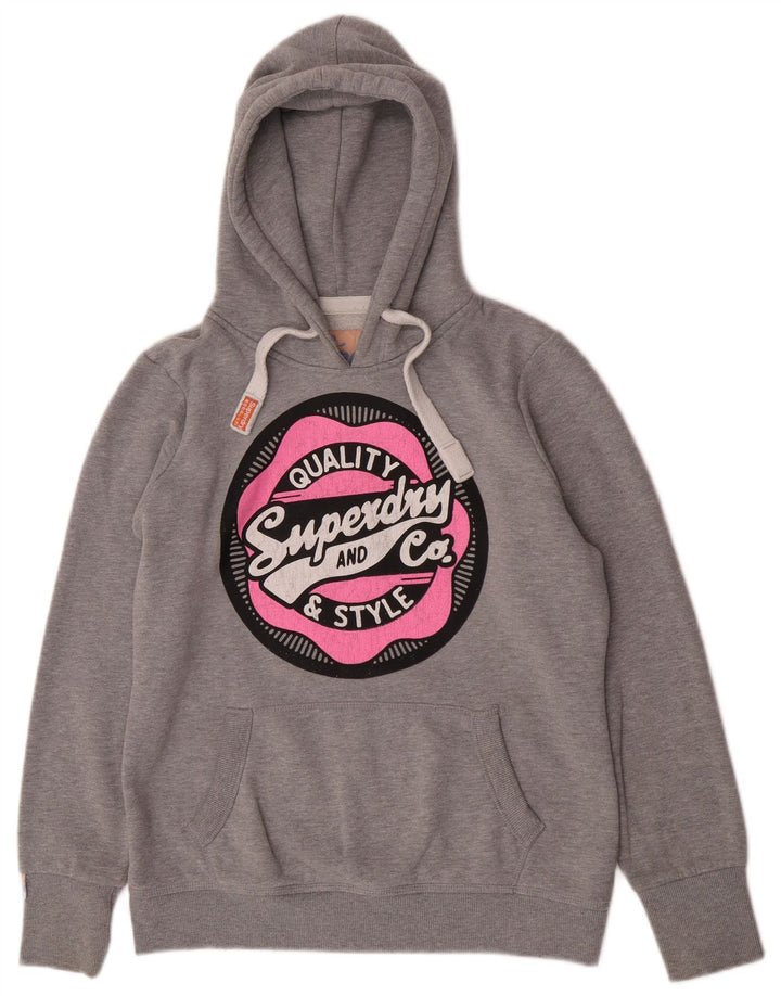 Superdry Pull à capuche graphique pour femme UK 16 Large Gris Polyester
