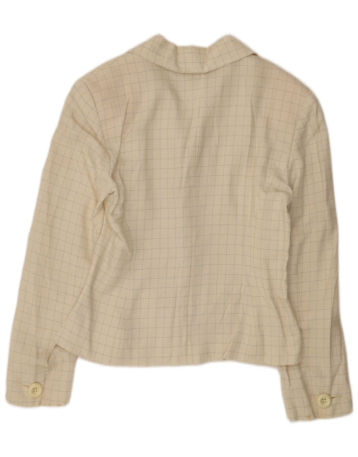 vintage Femme 4 Bouton Blazer Veste IT 44 Moyen Off White Check Viscose