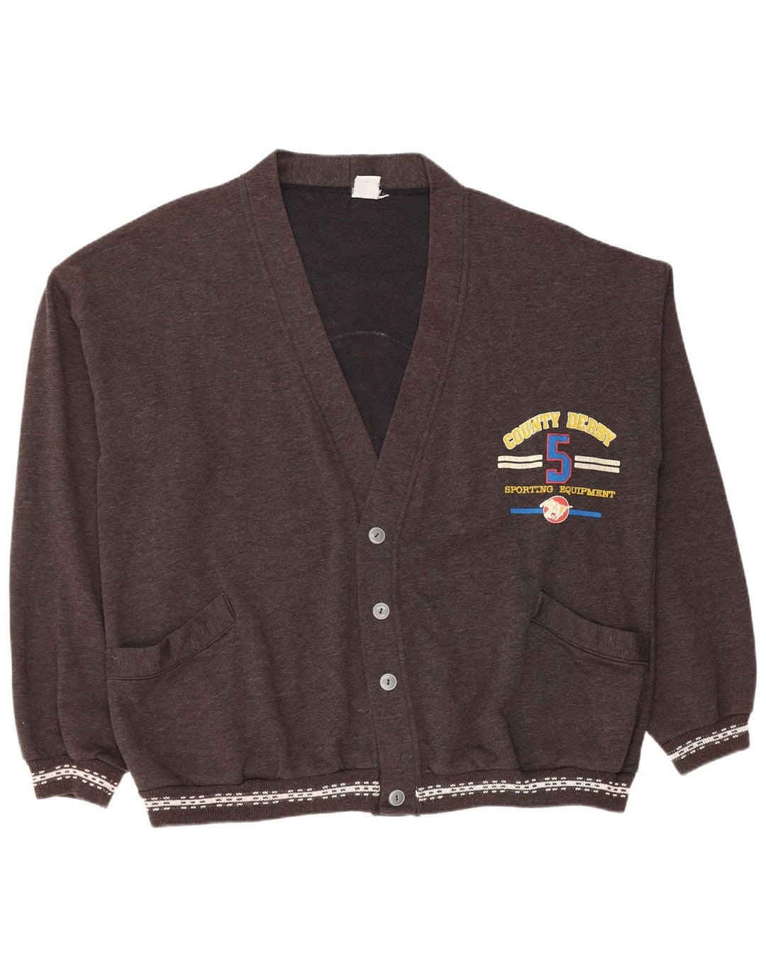 VINTAGE Pull Cardigan Graphique Homme 2XL Gris