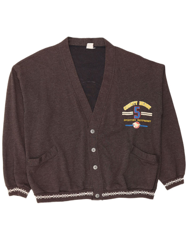 VINTAGE Pull Cardigan Graphique Homme 2XL Gris