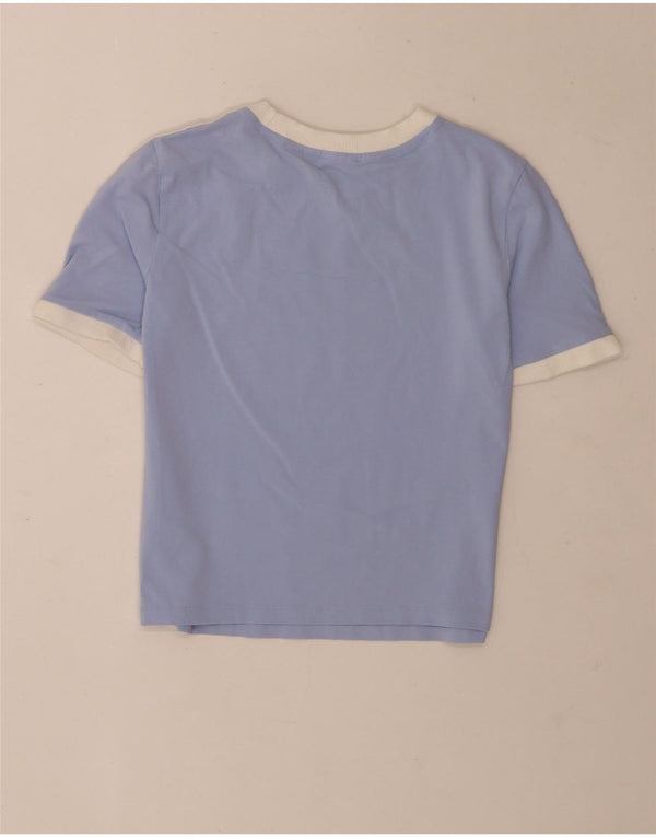 Adidas Womens Crop T-Shirt Top UK 12/14 Bleu Moyen Coton