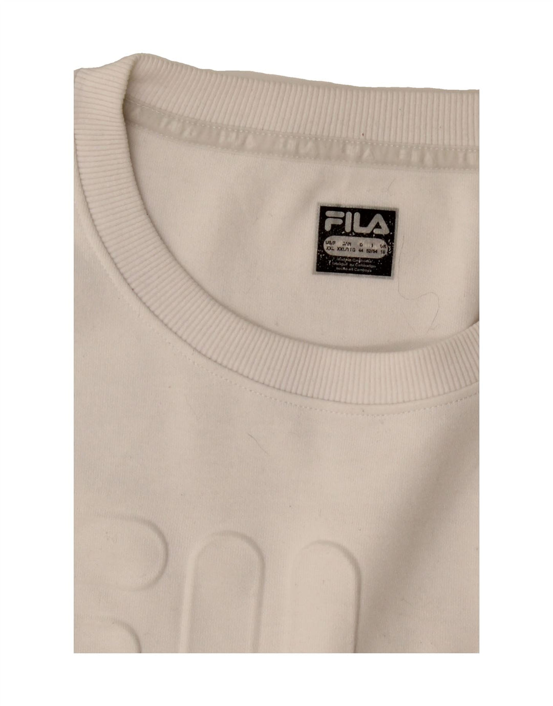 FILA Mens Graphic Sweatshirt Jumper 2XL White Vintage Fila and Second-Hand Fila from Messina Hembry 
