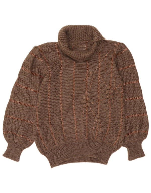 vintage Womens Roll Neck Jumper Pull UK 16 Grand Gris Rayé