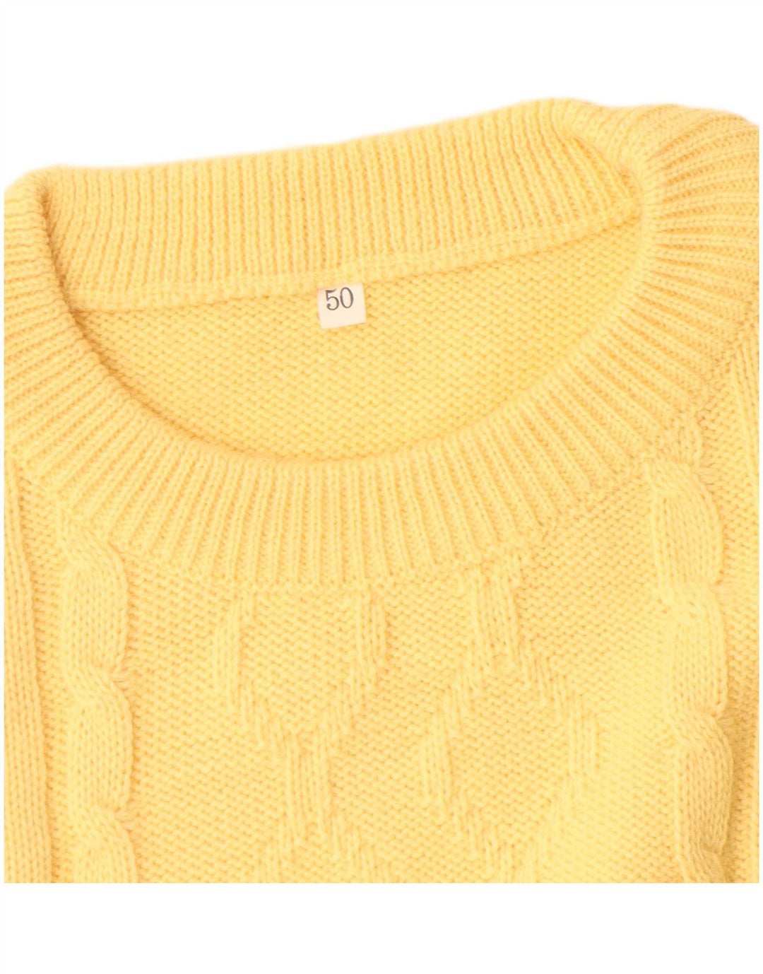 vintage Mens Crew Neck Jumper Pull IT 50 Laine Jaune Moyenne