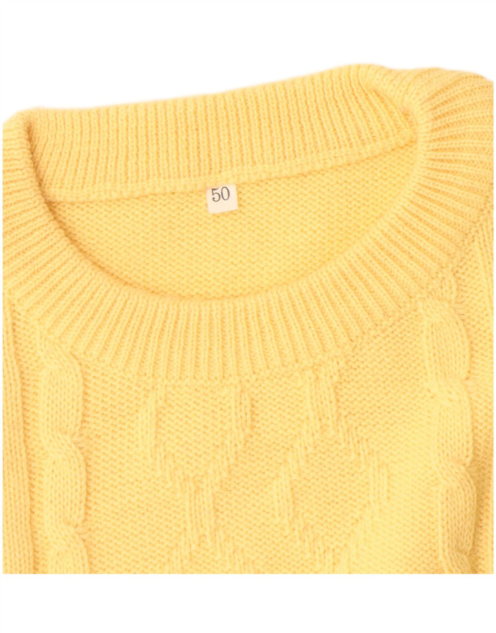 vintage Mens Crew Neck Jumper Pull IT 50 Laine Jaune Moyenne