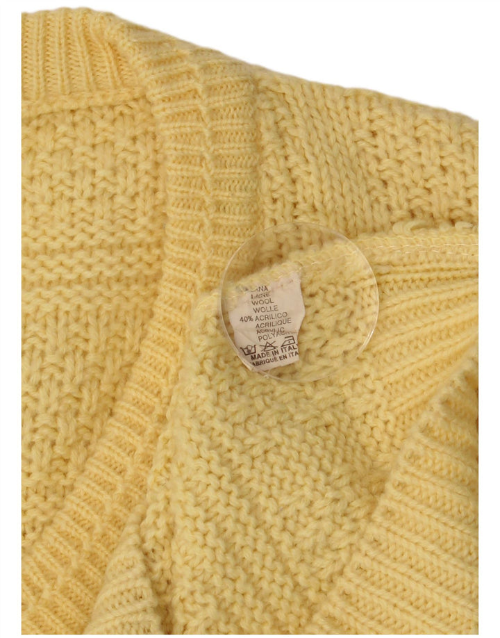 vintage Mens V-Col Jumper Pull Moyen Jaune Laine