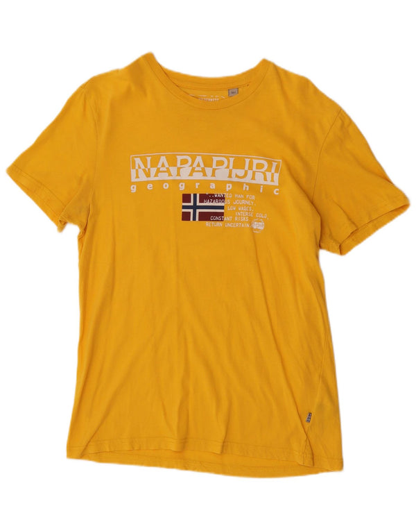 Napapijri T-shirt graphique pour femme UK 10 Small Jaune Coton