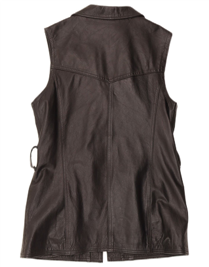 gilet en cuir femme vintage UK 14 Grand cuir noir