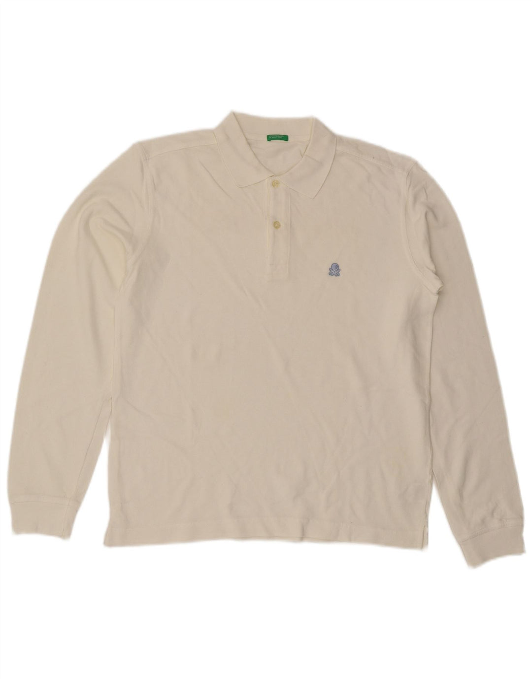 Benetton Polo à Manches Longues Homme Blanc Moyen Coton