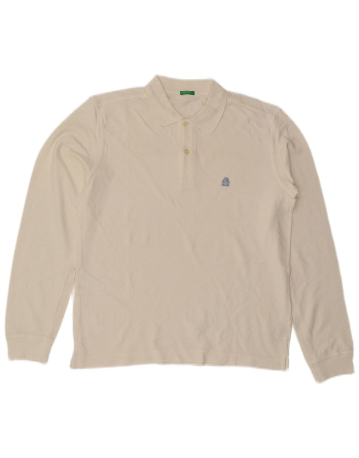 Benetton Polo à Manches Longues Homme Blanc Moyen Coton