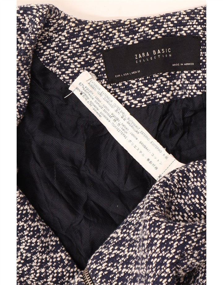 Zara Womens Abstract Pattern Blazer Jacket UK 14 Large Bleu Marine Coton