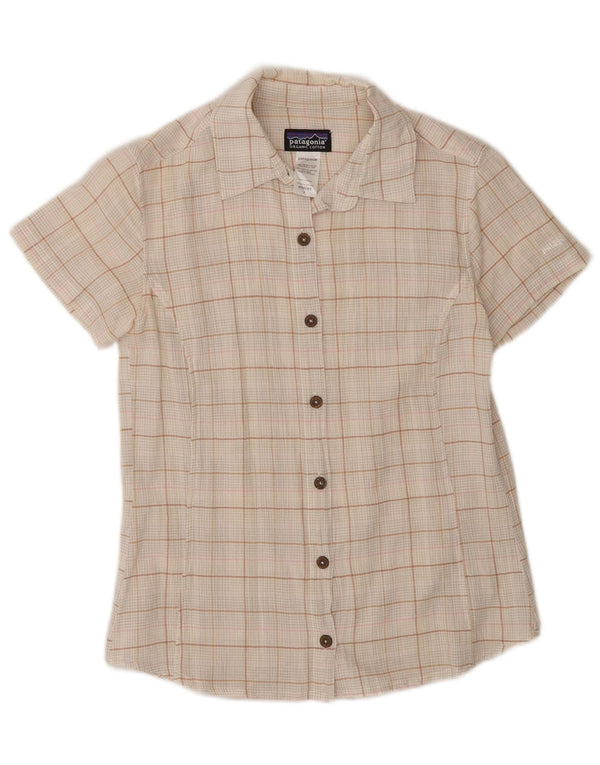 Patagonia Chemise à manches courtes pour femme Coupe classique US 4 Petit carreaux beiges