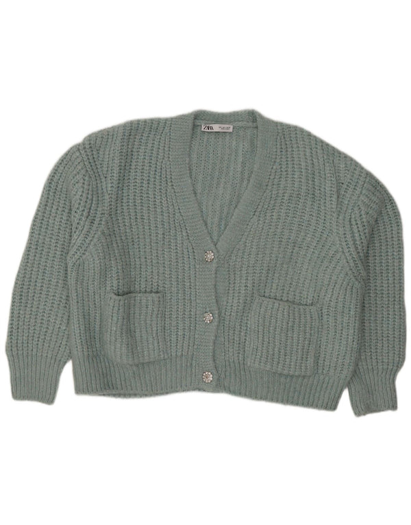 Zara Womens Crop Oversize Cardigan Pull UK 16 Grand Acrylique Vert
