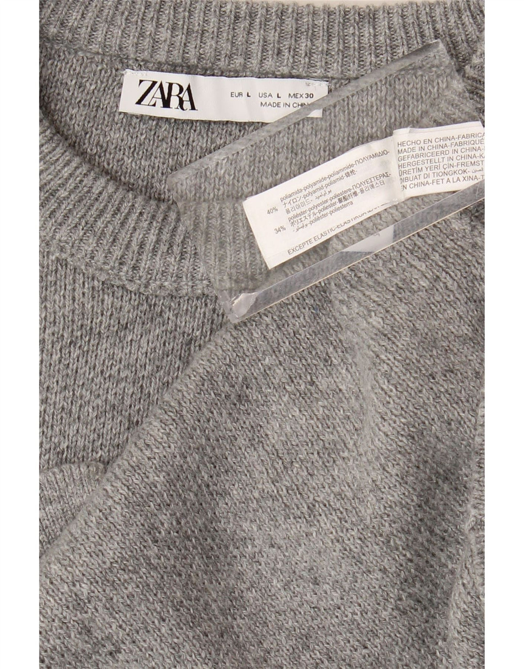 Zara Pull ras du cou pour femme UK 16 Large Gris Polyamide