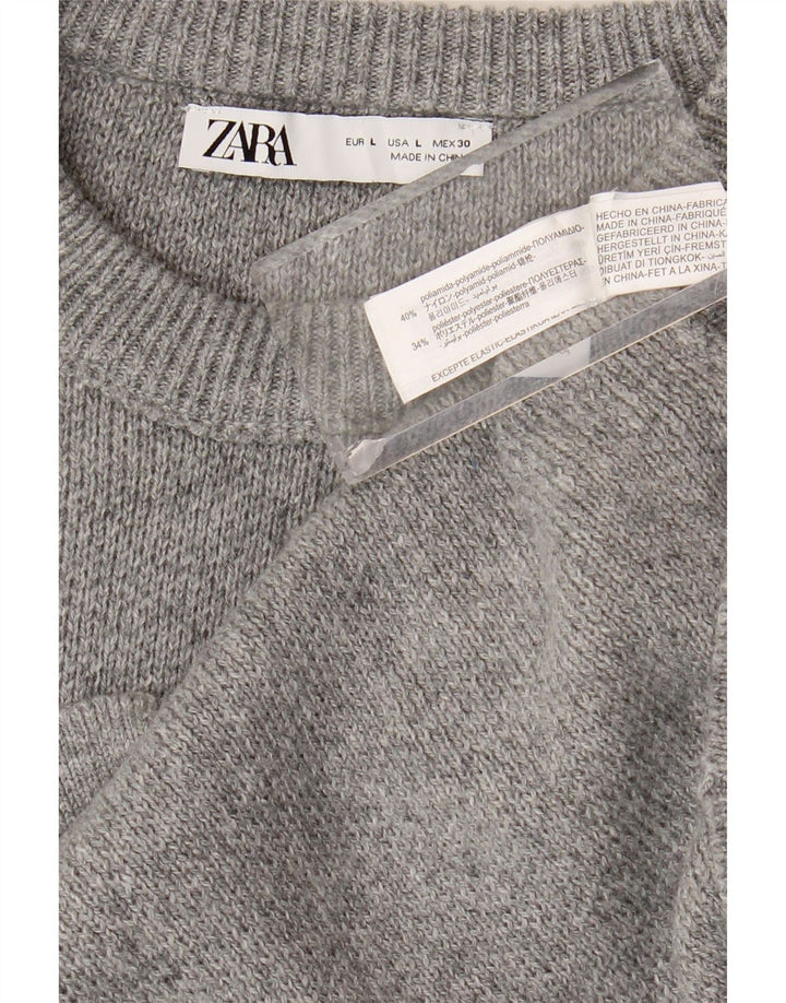 Zara Pull ras du cou pour femme UK 16 Large Gris Polyamide