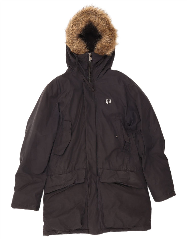 FRED PERRY Parka à capuche pour homme UK 36 Small Noir Coton