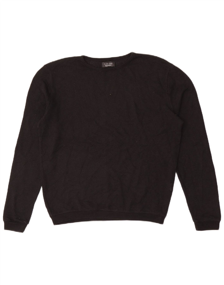 Zara Pull à col rond pour homme en coton noir moyen
