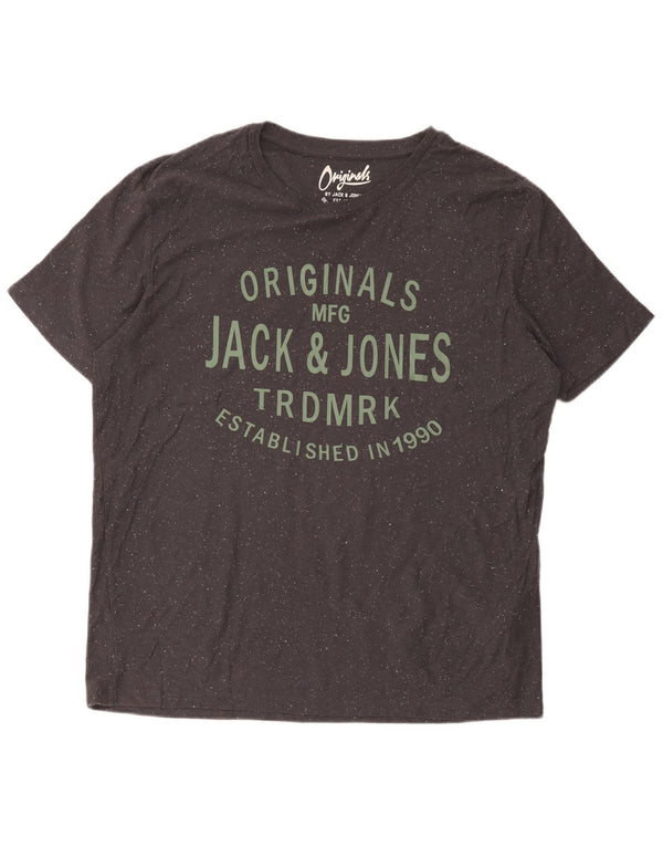 Jack & Jones T-Shirt Graphique Top XL Gris Moucheté Coton Homme
