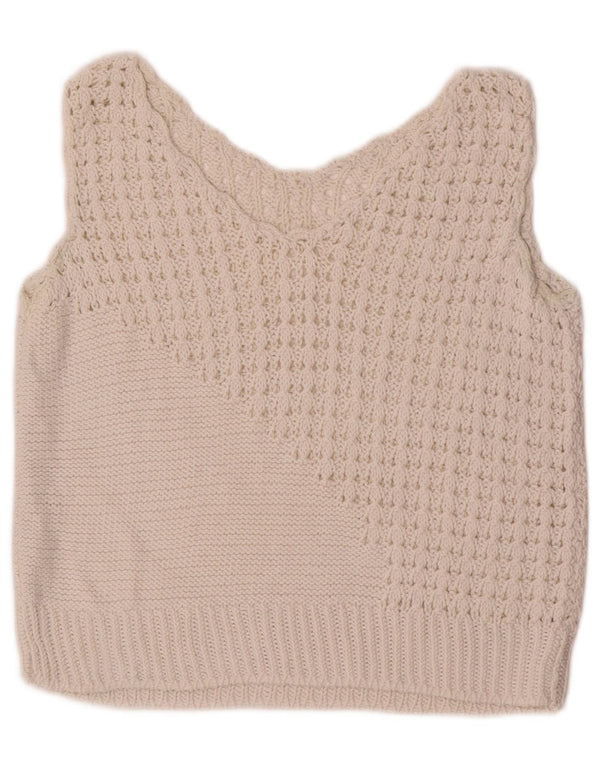 vintage Womens Crop Vest Débardeur UK 10 Petit Blanc