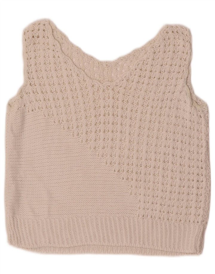 vintage Womens Crop Vest Débardeur UK 10 Petit Blanc