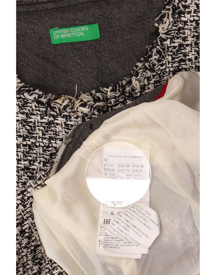 BENETTON Veste blazer courte ouverte pour femme UK 10 Petit pied-de-poule gris
