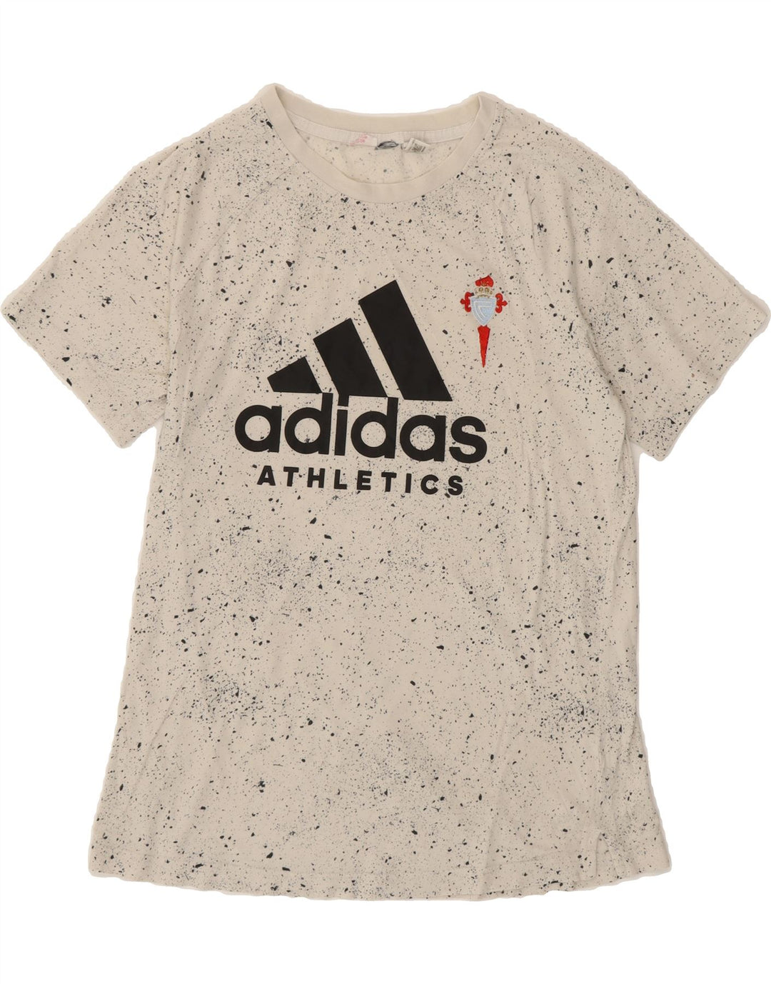 ADIDAS Womens Graphic T-Shirt Top UK 12 Medium White Spotted Vintage Adidas and Second-Hand Adidas from Messina Hembry 