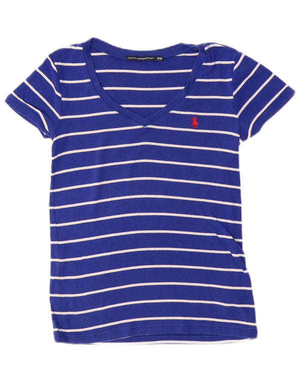 Ralph Lauren T-Shirt Femme Top UK 12 Coton Rayé Bleu Moyen