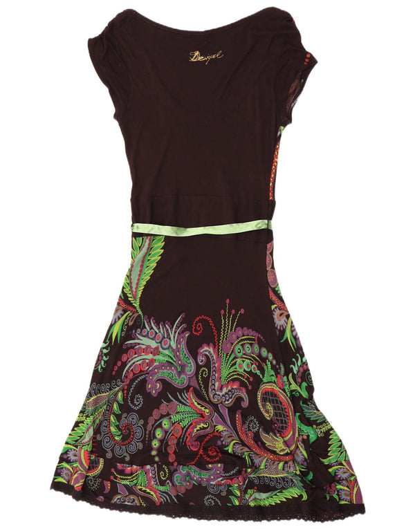 Desigual Robe trapèze graphique pour femme UK 44 Large Noir Paisley Viscose