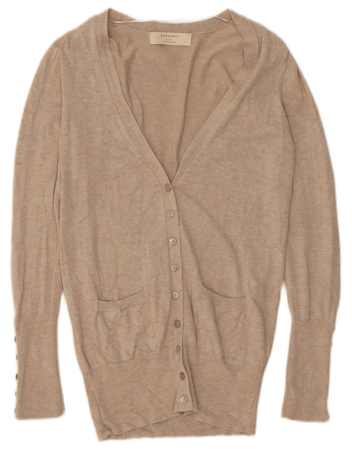 Zara Cardigan Femme Pull UK 12 Rayonne Beige Moyen